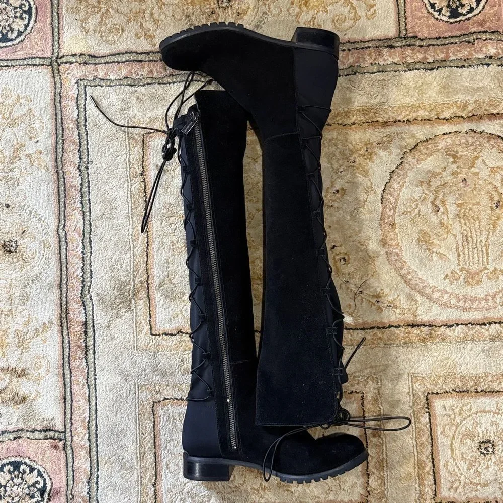 Michael Kors Skye Women’s Sz 6M Black Suede Rear Lace Zip Over-the-Knee Boots